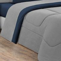 Kit Edredom + Jogo De Lençol 100% Algodão Gran Moratta 7 Peças Casal Cinza-azul Marinho - 3