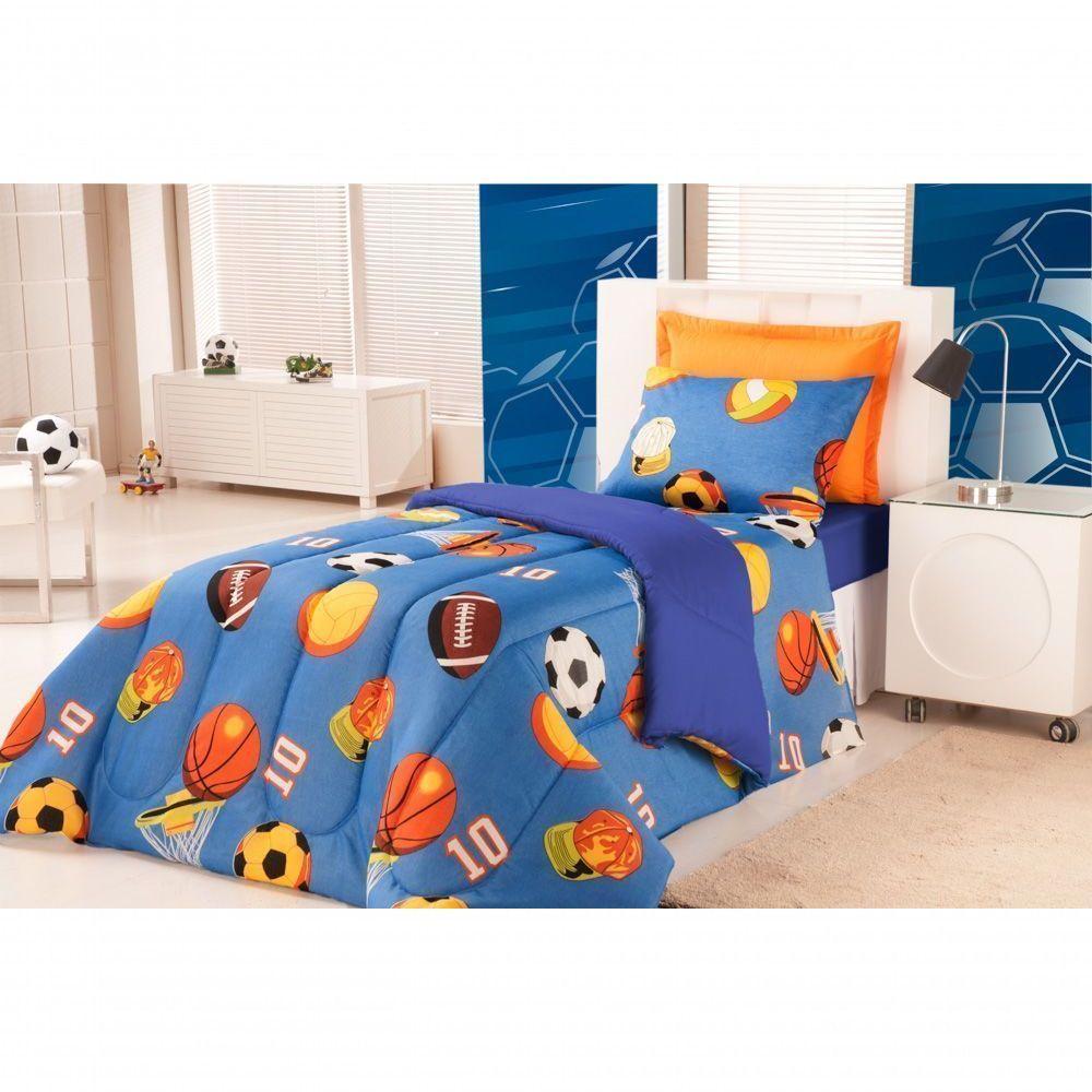 Edredom Estampado Infantil Kids Solteiro 01 Peça - Futebol Azul - 1