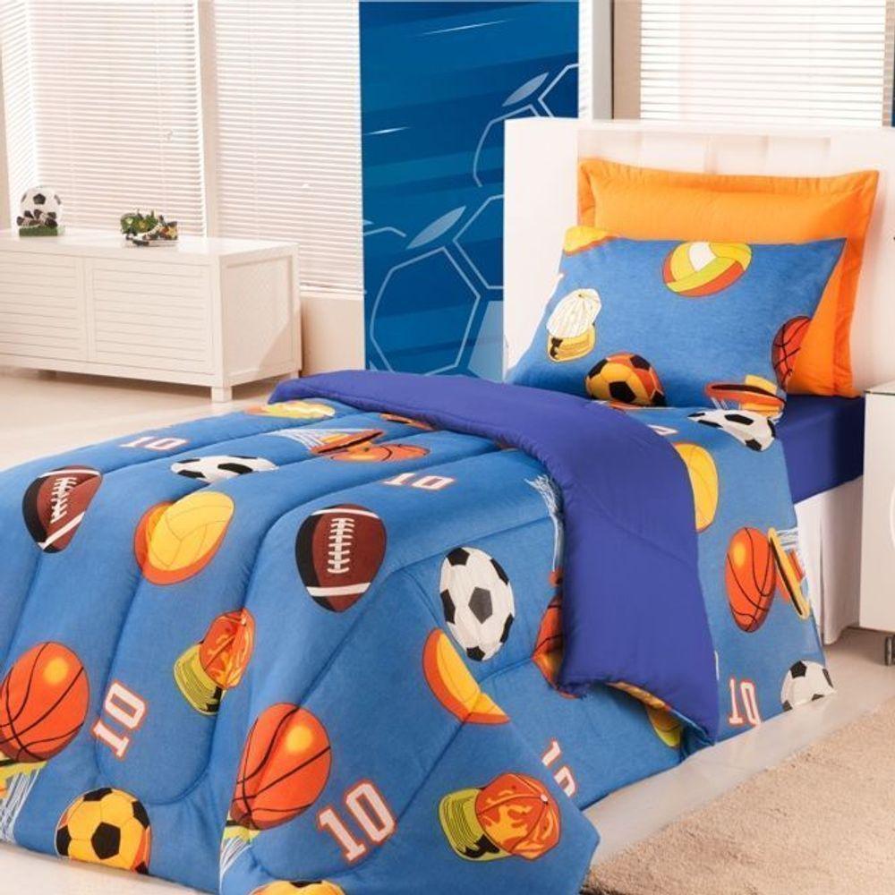 Edredom Estampado Infantil Kids Solteiro 01 Peça - Futebol Azul - 2
