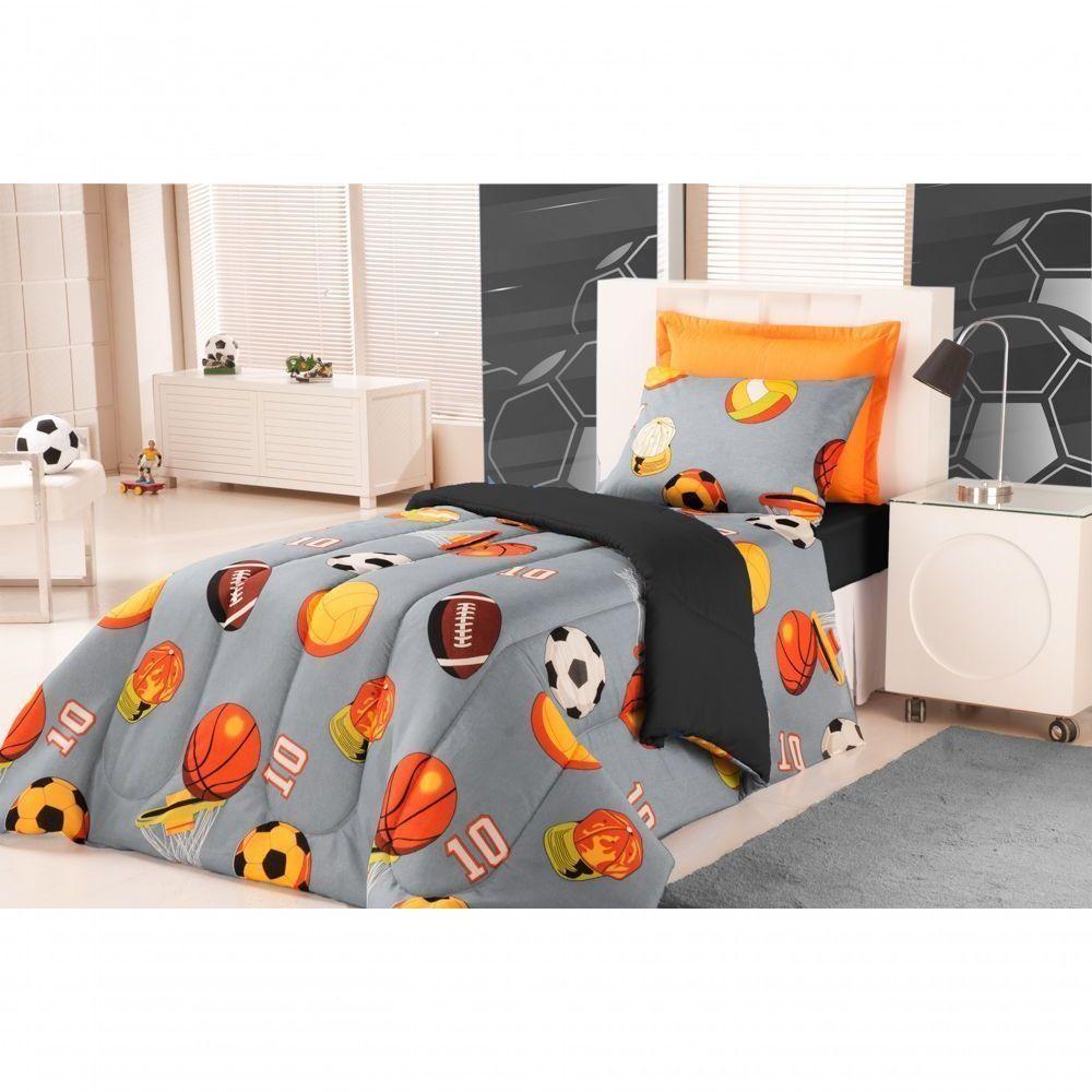 Edredom Estampado Infantil Kids Solteiro 01 Peça - Futebol Cinza - 1