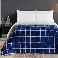Coberdrom Sherpa E Flannel Austin Queen Manta 100g 01 Peça - Marinho