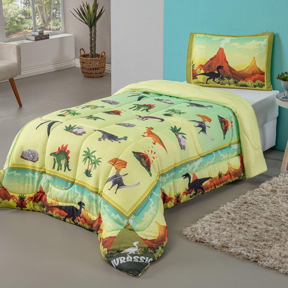 Kit Edredom Plush Fofinho Infantil Dupla Face Dream 2 Peças Solteiro Dinossauro - 2