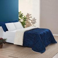 Coberdrom Estampado Sherpa E Flannel Petit Poá Queen 01 Peça Manta Alta 150g - Marinho - 3