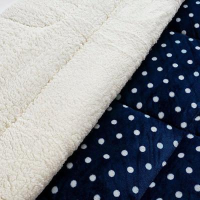 Coberdrom Estampado Sherpa E Flannel Petit Poá King 01 Peça Manta Alta 150g - Marinho