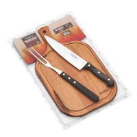 Kit Para Churrasco Tramontina Em Aço Inox Cabo Castanho Polywood Com Tabua De Madeira 3 Peças - 2