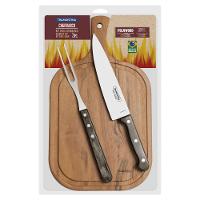 Kit Para Churrasco Tramontina Em Aço Inox Cabo Castanho Polywood Com Tabua De Madeira 3 Peças - 3