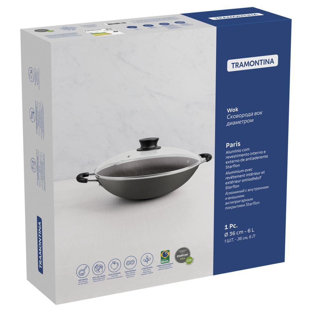 Wok Tramontina Paris com Revestimento Interno E Externo Em Antiaderente Starflon Max Chumbo - 7