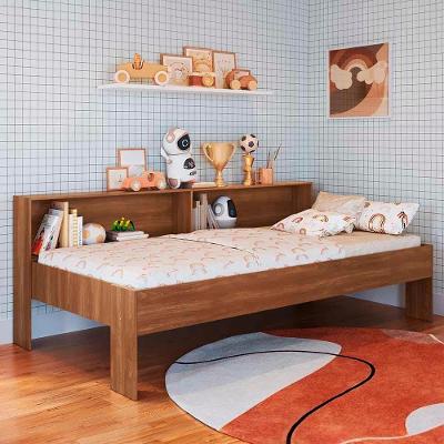 Cama Solteiro Com Prateleiras E Colchão Nogal San Diego Art In Móveis