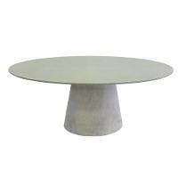 Mesa De Jantar Cone Oval 160x90 Cm Tampo Off White Base Concreto Cor Cinza