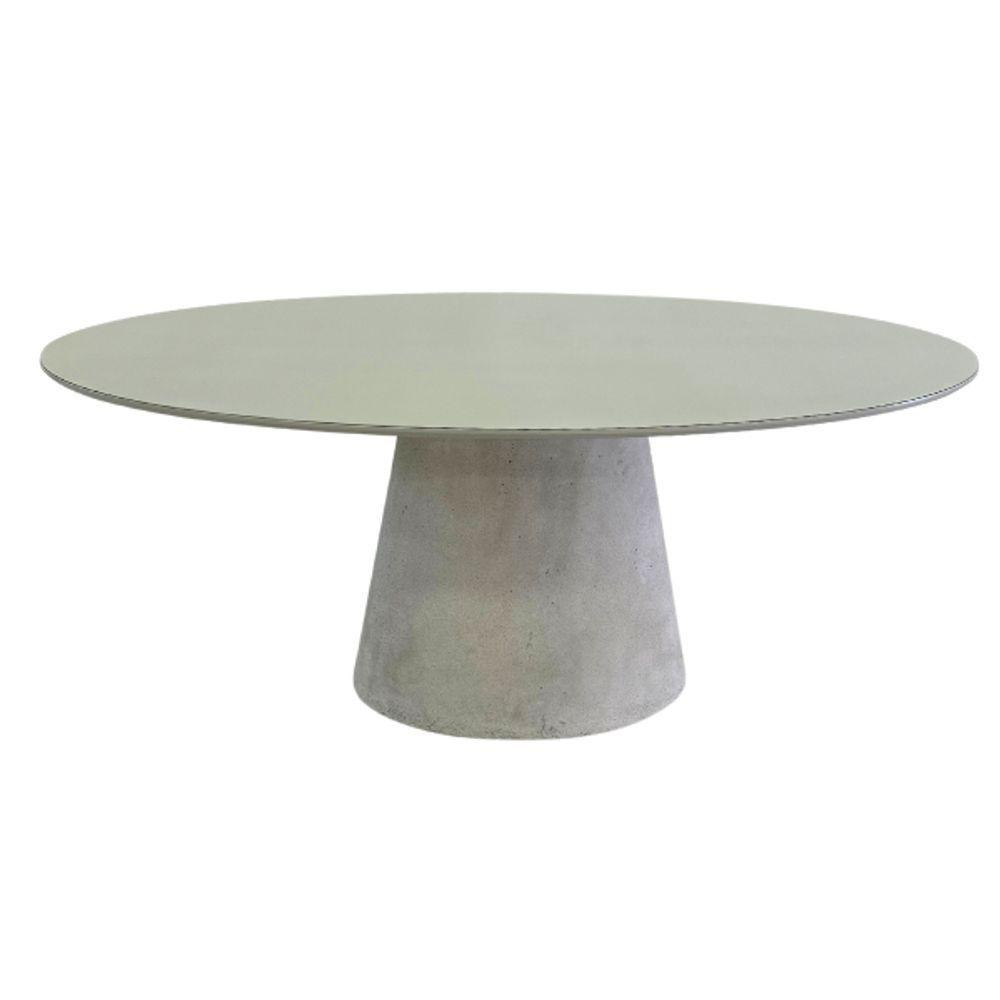 Mesa De Jantar Cone Oval 198x122 Cm Tampo Off White Base Concreto Cor Cinza - 2