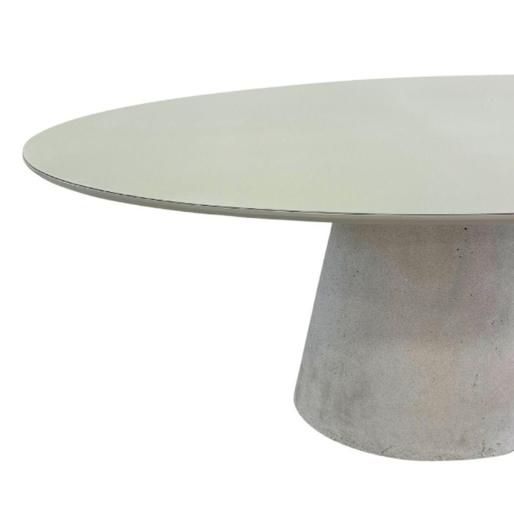 Mesa De Jantar Cone Oval 198x122 Cm Tampo Off White Base Concreto Cor Cinza - 3
