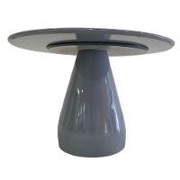 Mesa De Jantar Cone Balonê Redonda 150 Cm Tampo Laca Cinza + Vidro Base Cinza Cor Cinza - 3