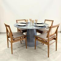 Mesa De Jantar Cone Balonê Redonda 150 Cm Tampo Laca Cinza + Vidro Base Cinza Cor Cinza - 8