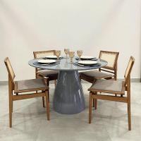 Mesa De Jantar Cone Balonê Redonda 150 Cm Tampo Laca Cinza + Vidro Base Cinza Cor Cinza - 9