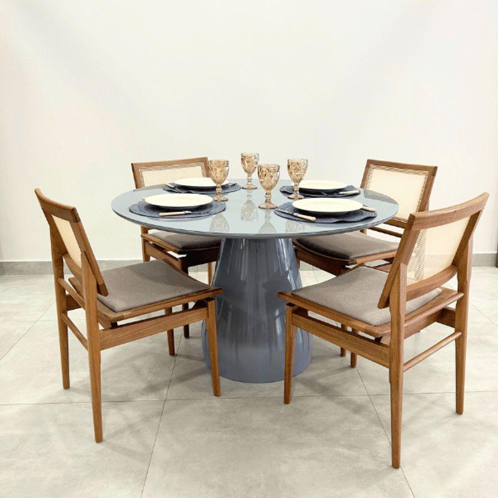 Mesa De Jantar Cone Balonê Redonda 120 Cm Tampo Laca Cinza + Vidro Base Cinza Cor Cinza - 8