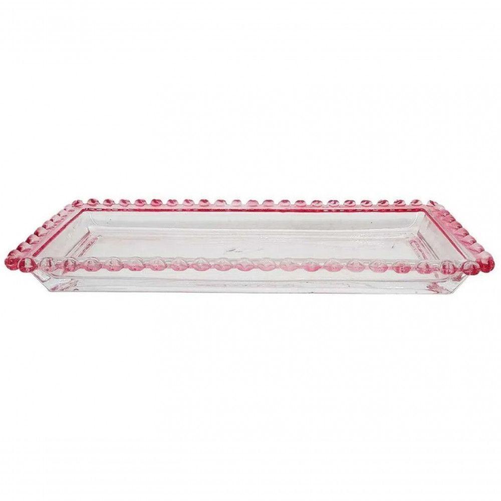 Travessa Retangular 30 Cm De Cristal Borda Coração Rosa Lyor - 2