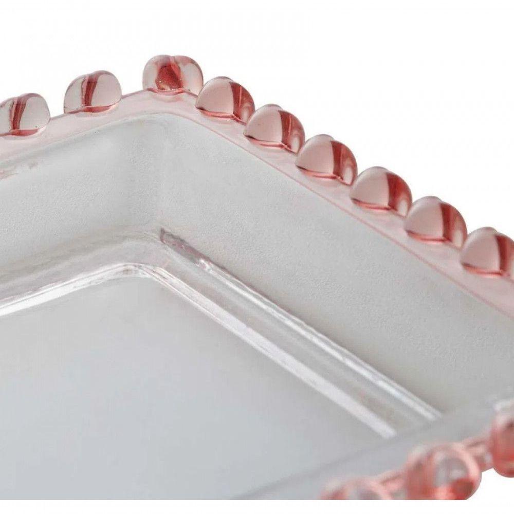 Travessa Retangular 30 Cm De Cristal Borda Coração Rosa Lyor - 3