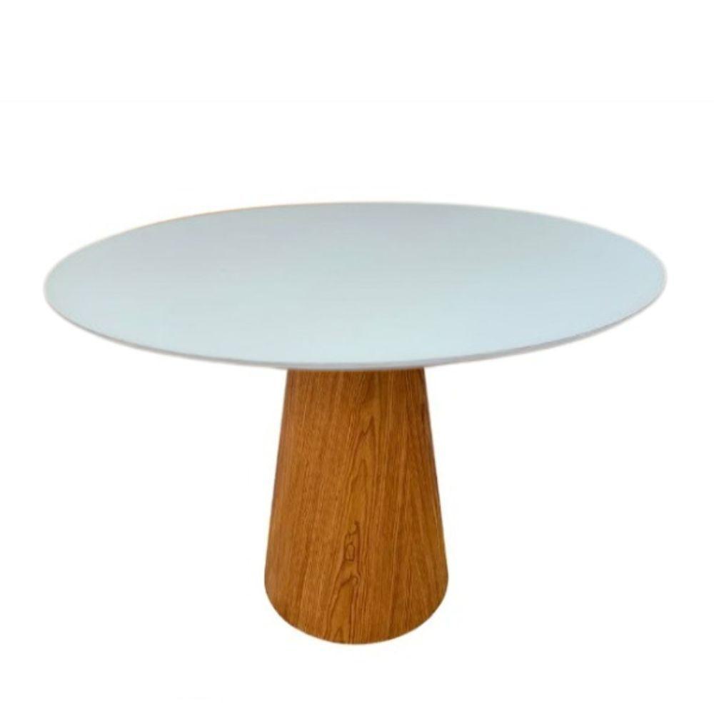 Mesa De Jantar Redonda Cone 90 Cm Tampo Laca Branca Base Freijó Cor Marrom - 1