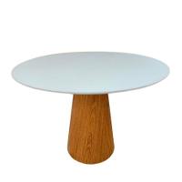 Mesa De Jantar Redonda Cone 90 Cm Tampo Laca Branca Base Freijó Cor Marrom - 1