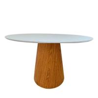 Mesa De Jantar Redonda Cone 90 Cm Tampo Laca Branca Base Freijó Cor Marrom - 2