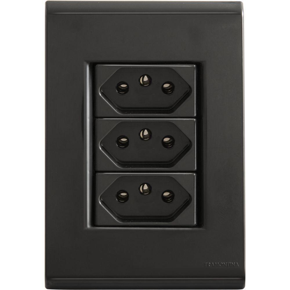 Conjunto 4x2 Com 3 Tomadas 2p T 10 A 250 V Tramontina Liz Grafite - 1