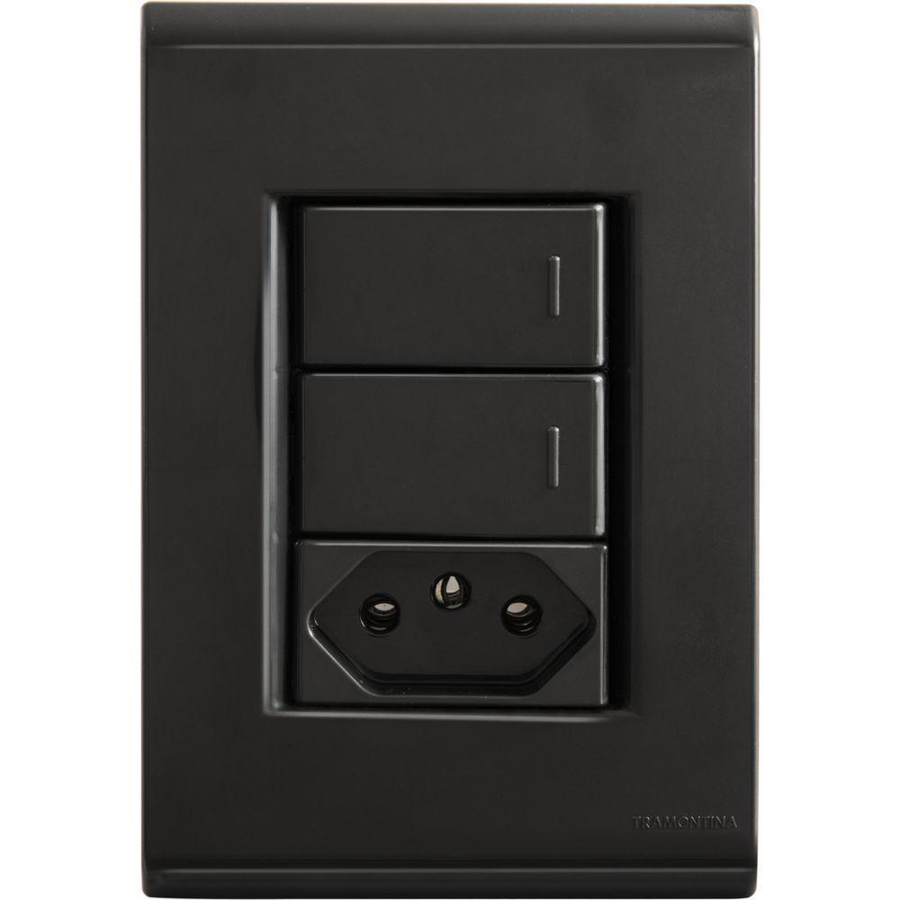 Conjunto 4x2 Com 2 Interruptores Simples 10 A 250 V E 1 Tomada 2p T 10 A 250 V Tramontina Liz Grafite - 1