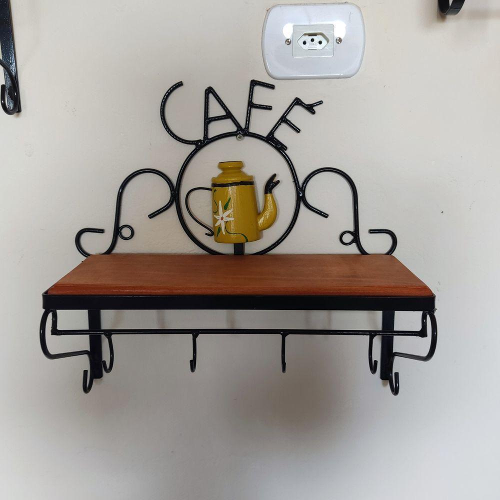 Prateleira De Café Porta Tempero 40cm Tema Bule Amarelo Sudeste Rústico - 2