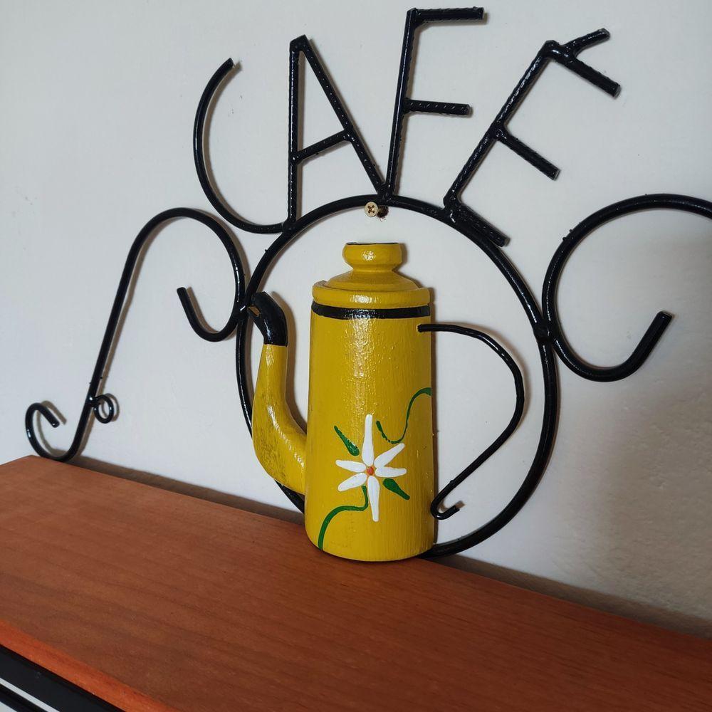 Prateleira De Café Porta Tempero 40cm Tema Bule Amarelo Sudeste Rústico - 3