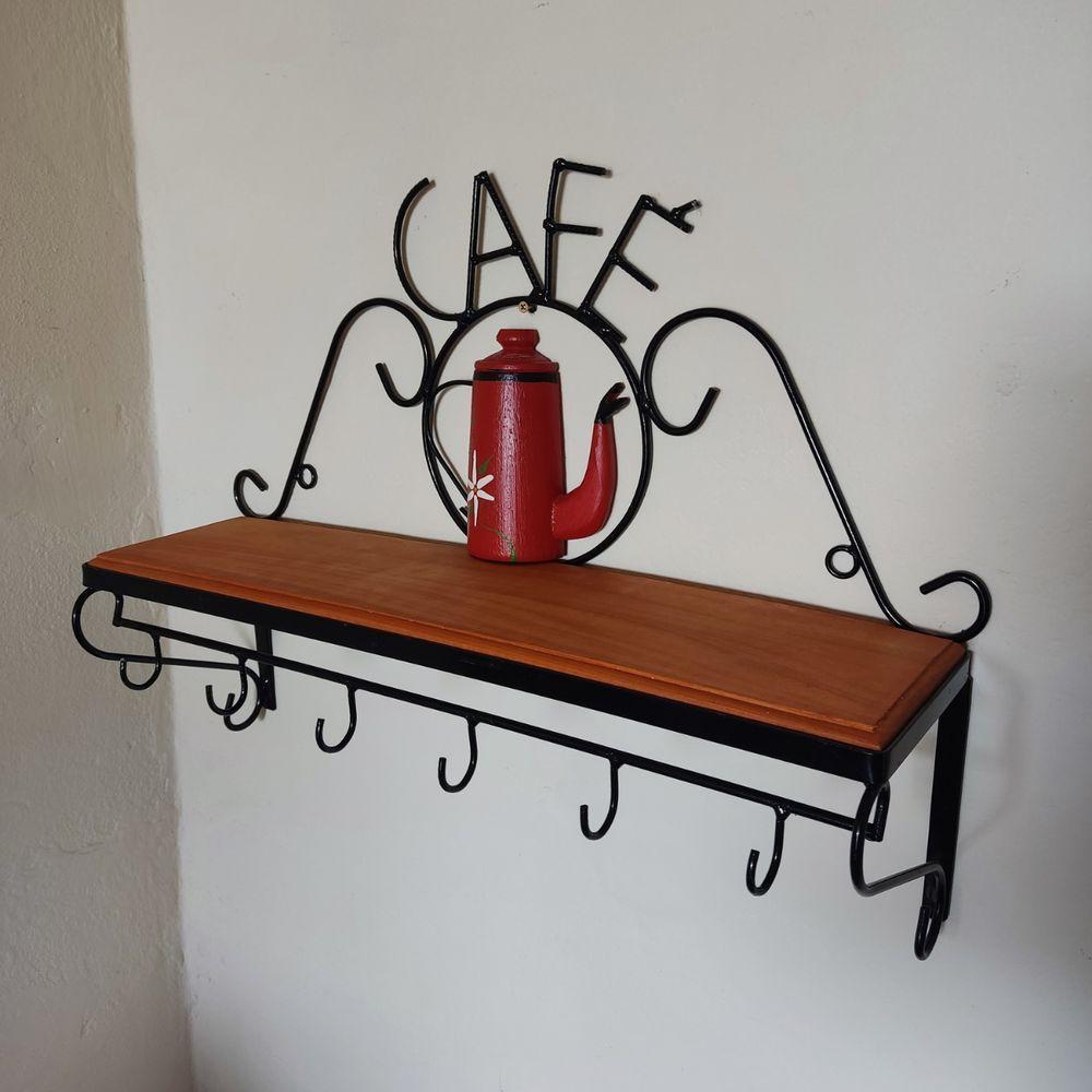 Prateleira De Café Porta Tempero 60cm Tema Bule Vermelho Sudeste Rústico - 3