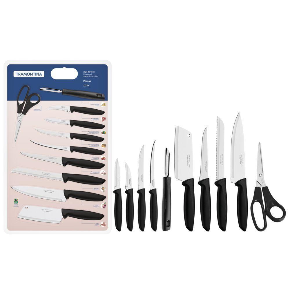 Jogo De Facas Tramontina Plenus Com Lâminas Em Aço Inox E Cabos De Polipropileno Preto 10 Peças - 4