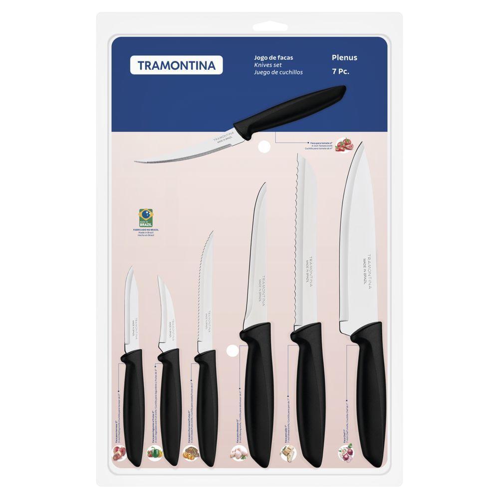 Jogo De Facas Tramontina Plenus Com Lâminas Em Aço Inox E Cabos De Polipropileno Preto 07 Peças - 4
