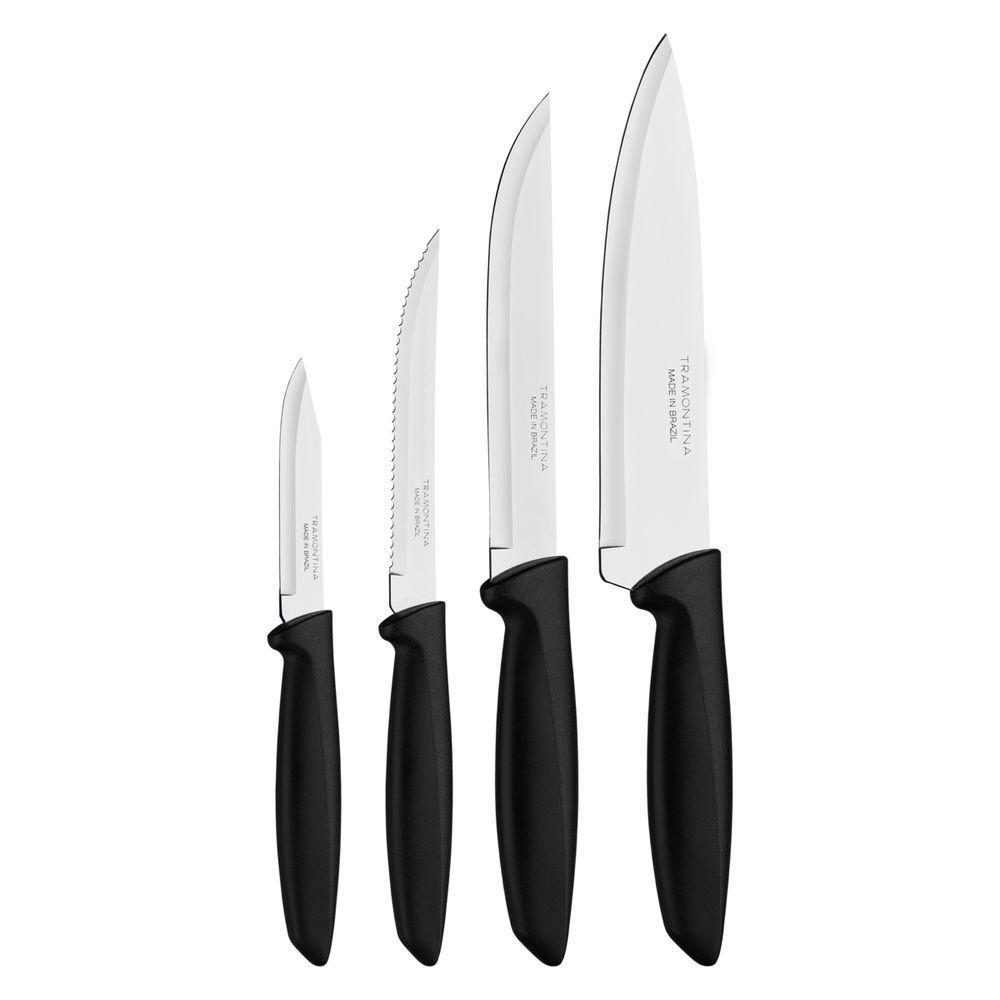 Jogo De Facas Tramontina Plenus Com Lâminas Em Aço Inox E Cabos De Polipropileno Preto 04 Peças - 1