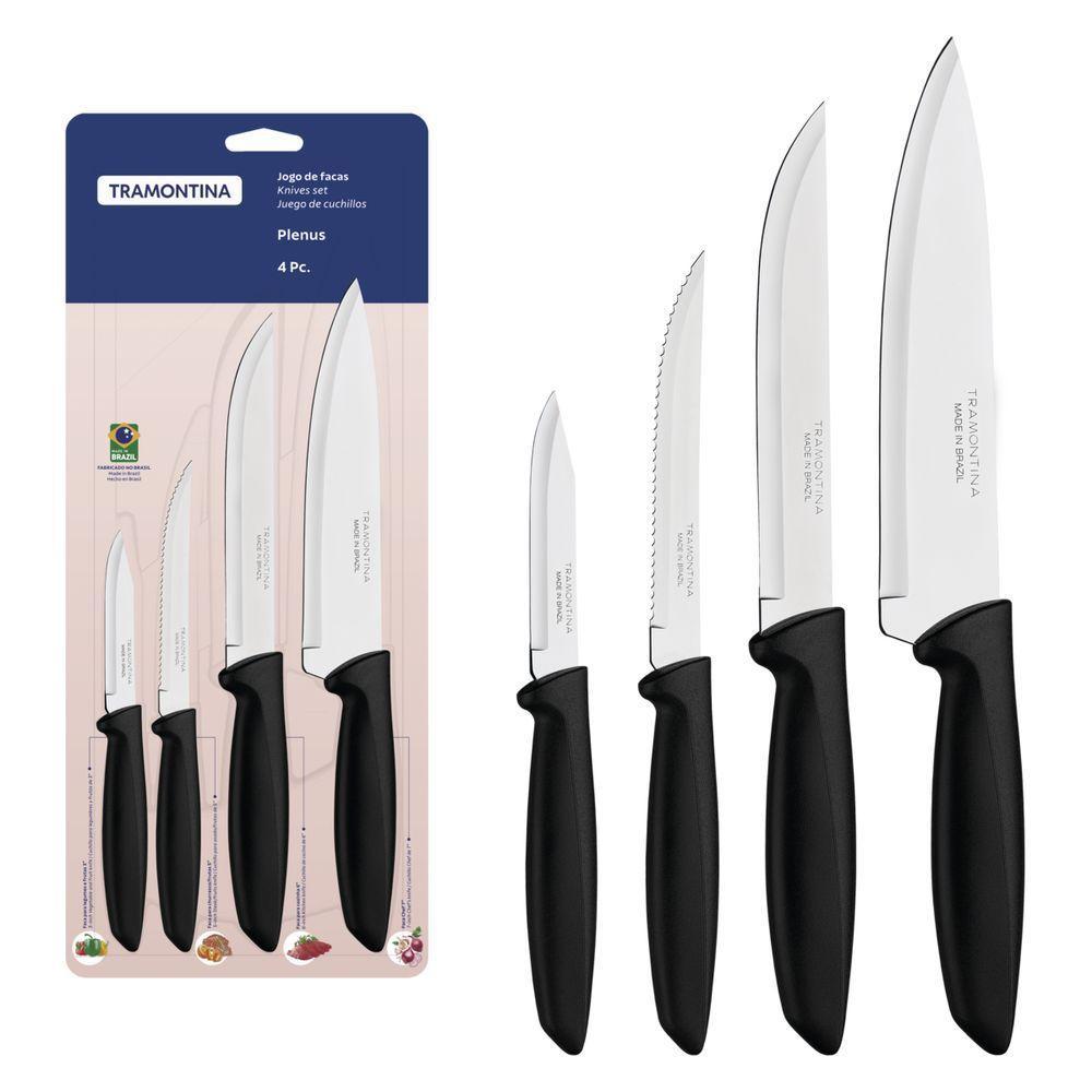 Jogo De Facas Tramontina Plenus Com Lâminas Em Aço Inox E Cabos De Polipropileno Preto 04 Peças - 6