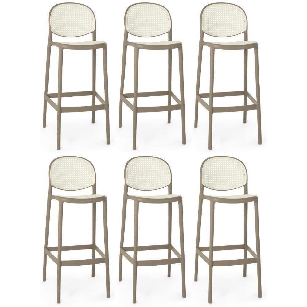Kit 6 Banqueta Alta Com Encosto Roma Em Polipropileno - Branco/cinza Escuro - 1