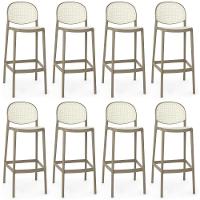 Kit 8 Banqueta Alta Com Encosto Roma Em Polipropileno - Branco/cinza Escuro - 1