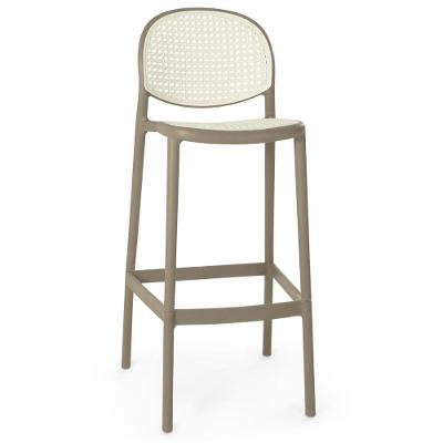 Kit 10 Banqueta Alta Com Encosto Roma Em Polipropileno - Branco/cinza Escuro