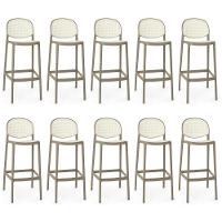 Kit 10 Banqueta Alta Com Encosto Roma Em Polipropileno - Branco/cinza Escuro - 1