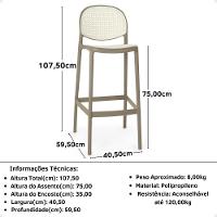Kit 10 Banqueta Alta Com Encosto Roma Em Polipropileno - Branco/cinza Escuro