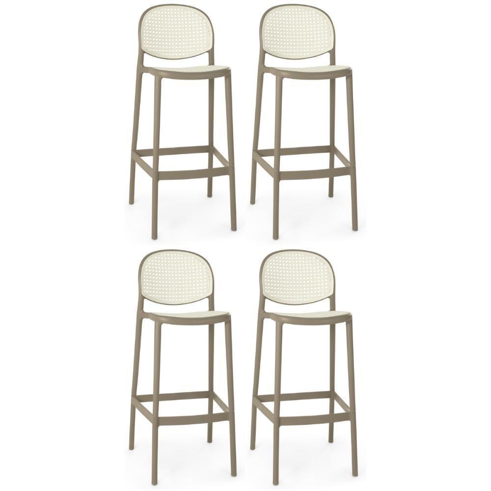 Kit 4 Banqueta Alta Com Encosto Roma Em Polipropileno - Branco/cinza Escuro - 1