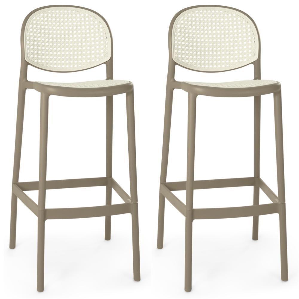 Kit 2 Banqueta Alta Com Encosto Roma Em Polipropileno - Branco/cinza Escuro - 1