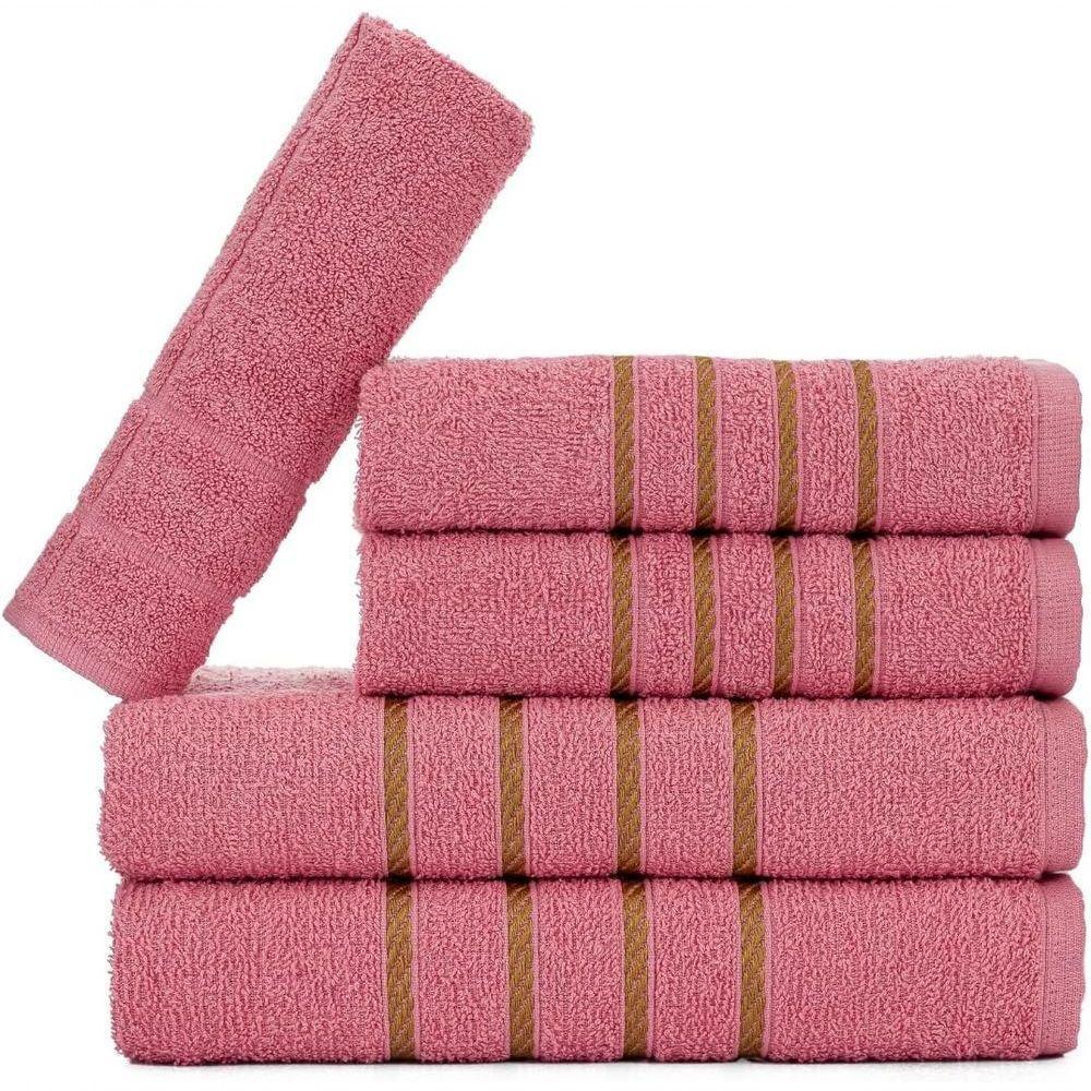 Jogo 5pçs 2 Banho + 2 Rosto + 1 Tapete P-banheiro 100% Algodão Alta Absorção - Rosê - 1
