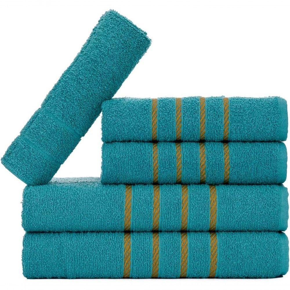 Jogo 5pçs 2 Banho + 2 Rosto + 1 Tapete P-banheiro 100% Algodão Alta Absorção - Verde Jade - 1