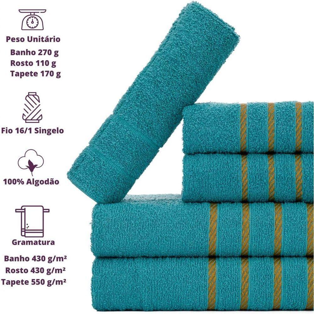 Jogo 5pçs 2 Banho + 2 Rosto + 1 Tapete P-banheiro 100% Algodão Alta Absorção - Verde Jade - 4