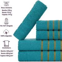 Jogo 5pçs 2 Banho + 2 Rosto + 1 Tapete P-banheiro 100% Algodão Alta Absorção - Verde Jade