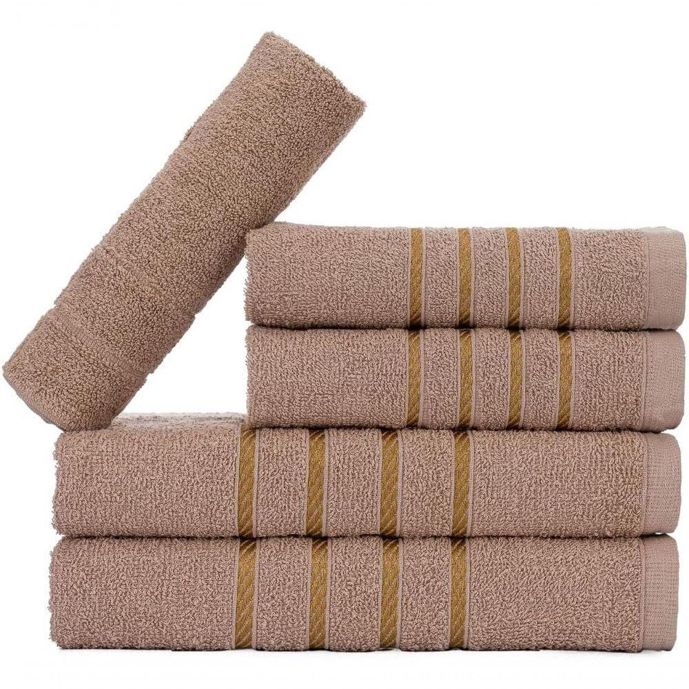 Jogo 5pçs 2 Banho + 2 Rosto + 1 Tapete P-banheiro 100% Algodão Alta Absorção - Bege - 1