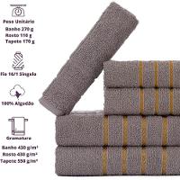 Jogo 5pçs 2 Banho + 2 Rosto + 1 Tapete P-banheiro 100% Algodão Alta Absorção - Cinza