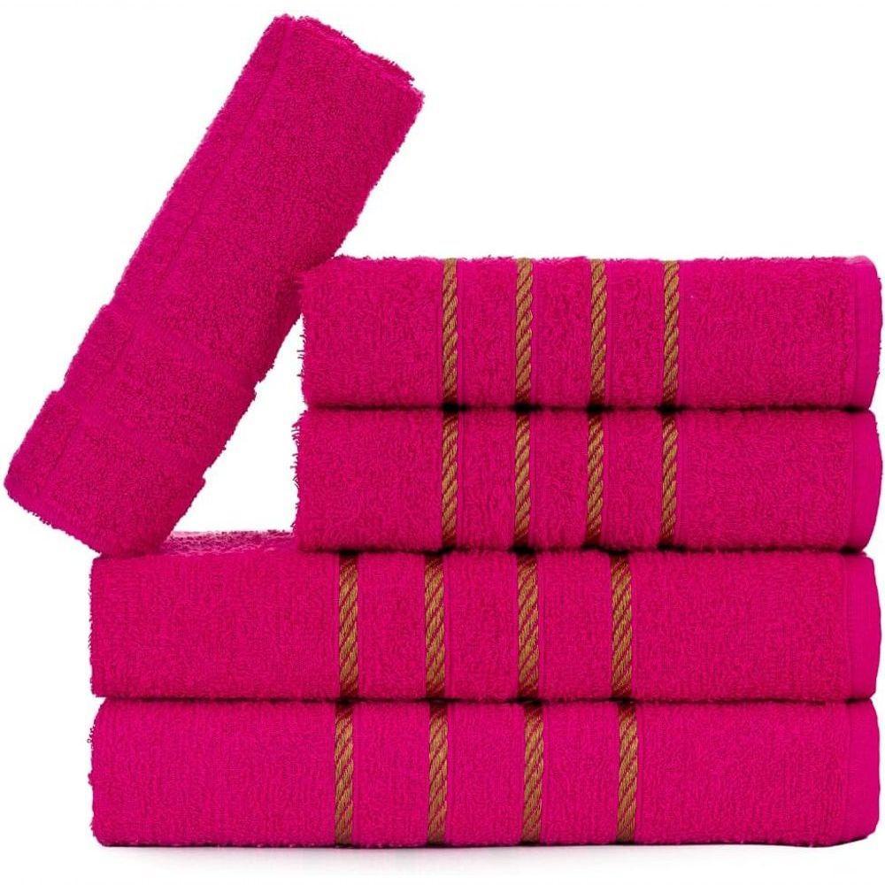 Jogo 5pçs 2 Banho + 2 Rosto + 1 Tapete P-banheiro 100% Algodão Alta Absorção - Rosa Pink - 1