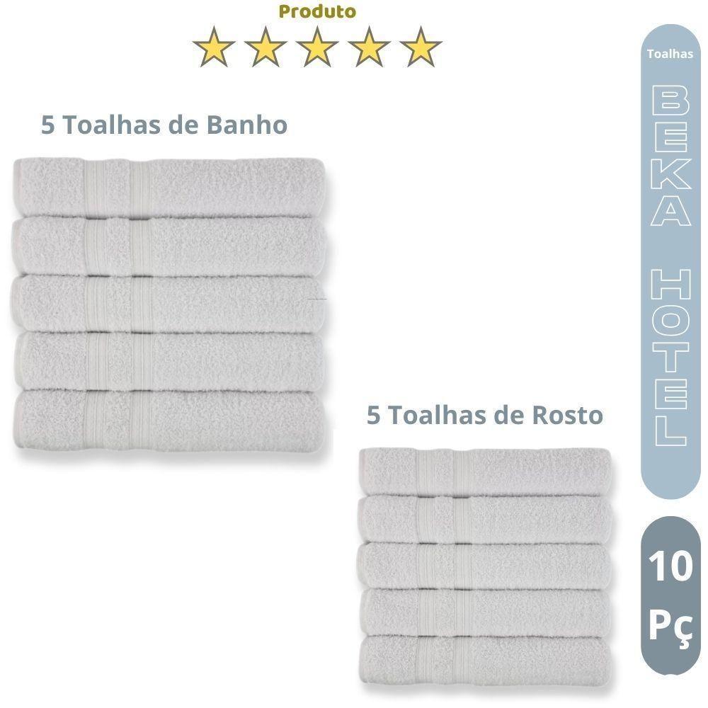 Kit 10 Toalhas Felpuda E Macias 5 Toalhas Banho E 5 Toalhas Rosto 100% Algodão Beka Luxo Branco. - 4