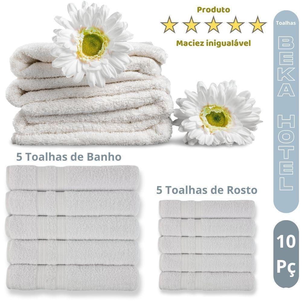 Kit 10 Toalhas Felpuda E Macias 5 Toalhas Banho E 5 Toalhas Rosto 100% Algodão Beka Luxo Branco. - 5