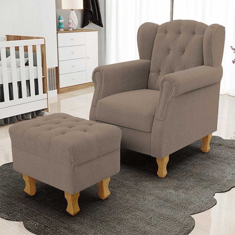 Poltrona De Amamentação Yara P02 Com Puff Paris Luis Xv L02 Bouclê Bege - Lyam Decor - 2